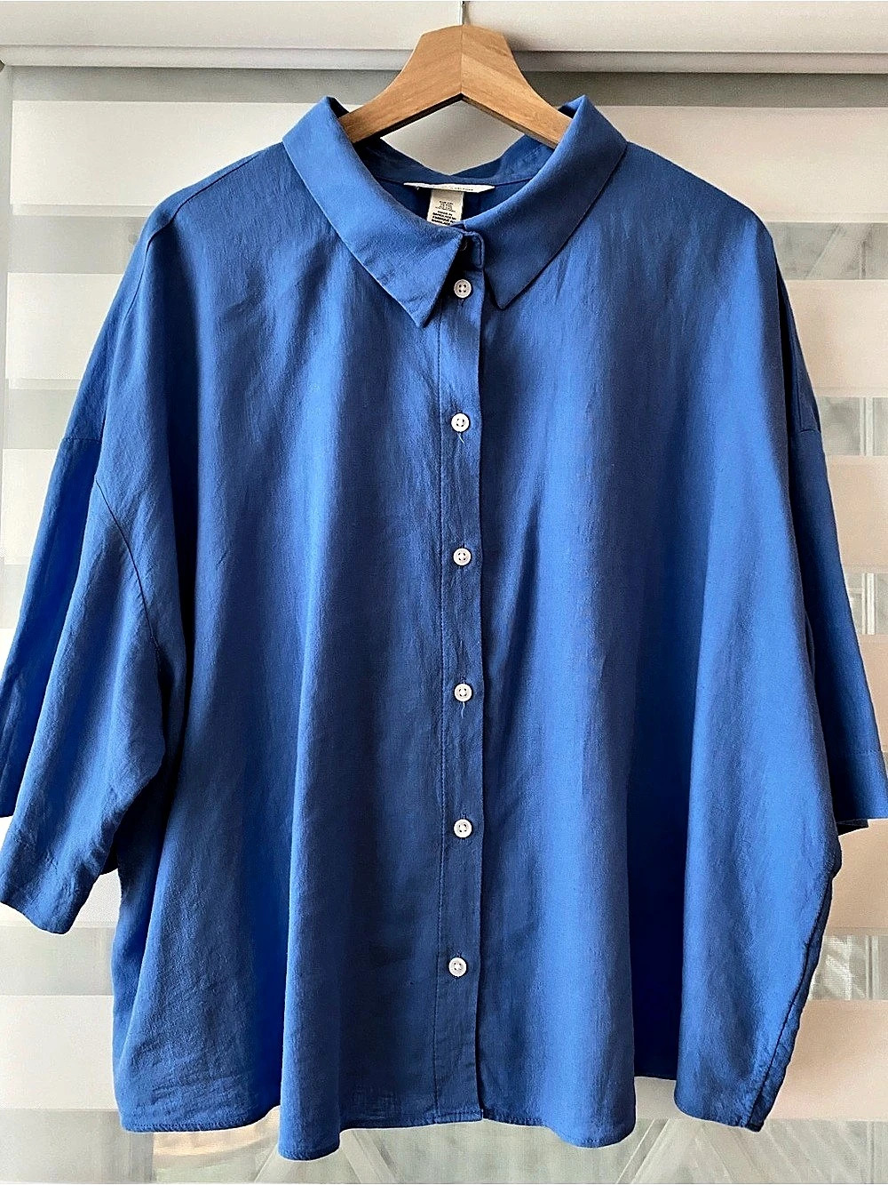 H&M Linen-Blend Shirt Button Down Blue XXL